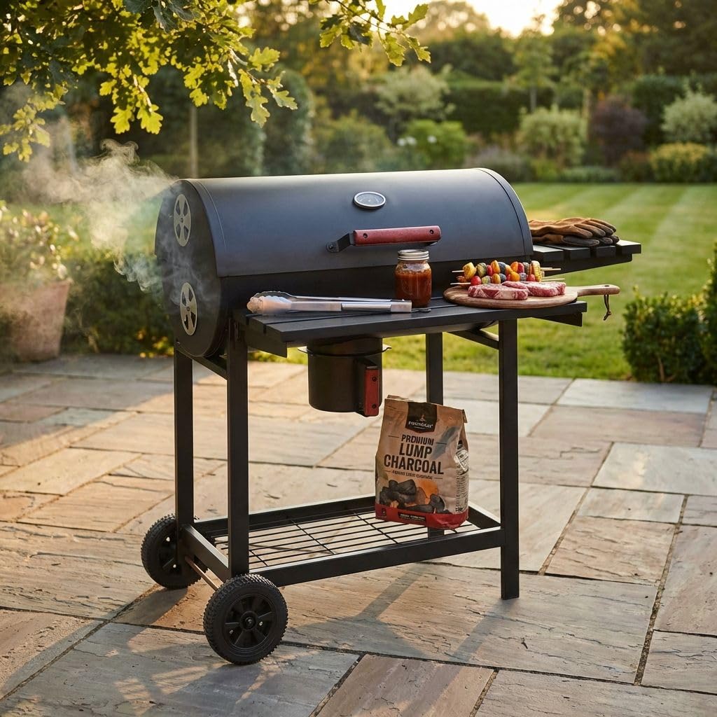 Milani Home - barbecue a carbonella, acciaio, affumicatore cottura lenta con ruote, nero