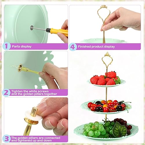 Miniatura 4 de 6 juegos de soporte de plástico para cupcakes de 3 niveles, decoración de fiesta de té, platos de postre, torta de frutas y dulces, torre de