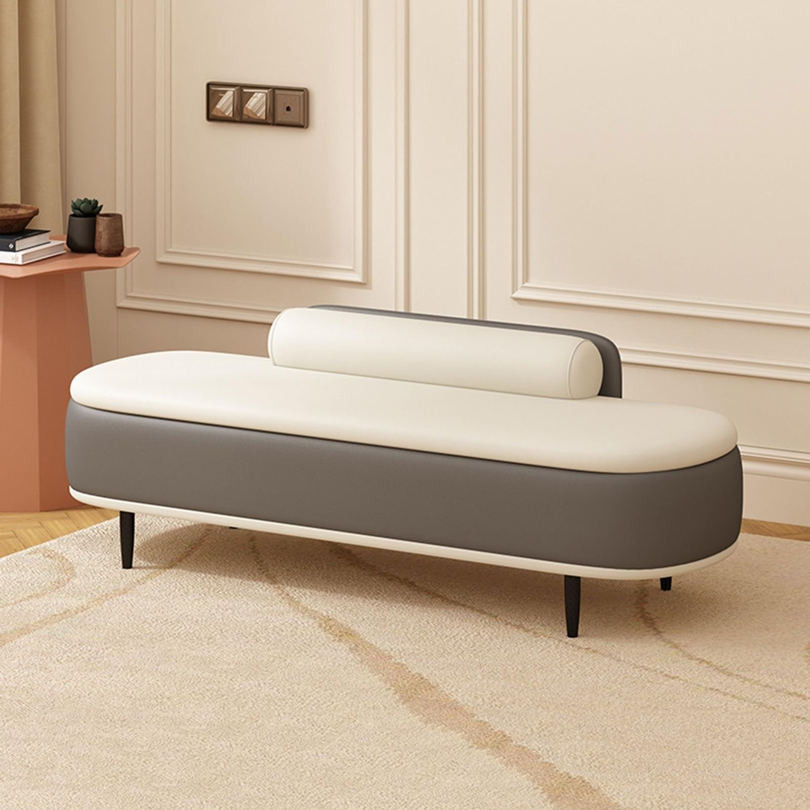 Banco de almacenamiento, Otomana tapizada de cuero de PU para el extremo de la cama del dormitorio, con gran espacio de almacenamiento para sala de estar, entrada, dormitorio(Dark gray+off-white,100cm