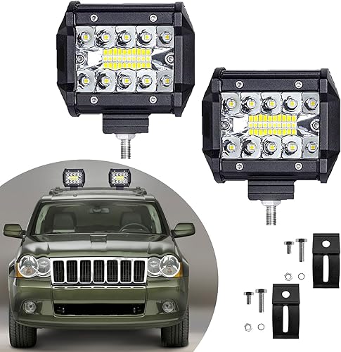2 luces antiniebla LED modificadas para automóvil, cuentas de lámpara de tres filas de 4 pulgadas, accesorios de luces de conducción todoterreno