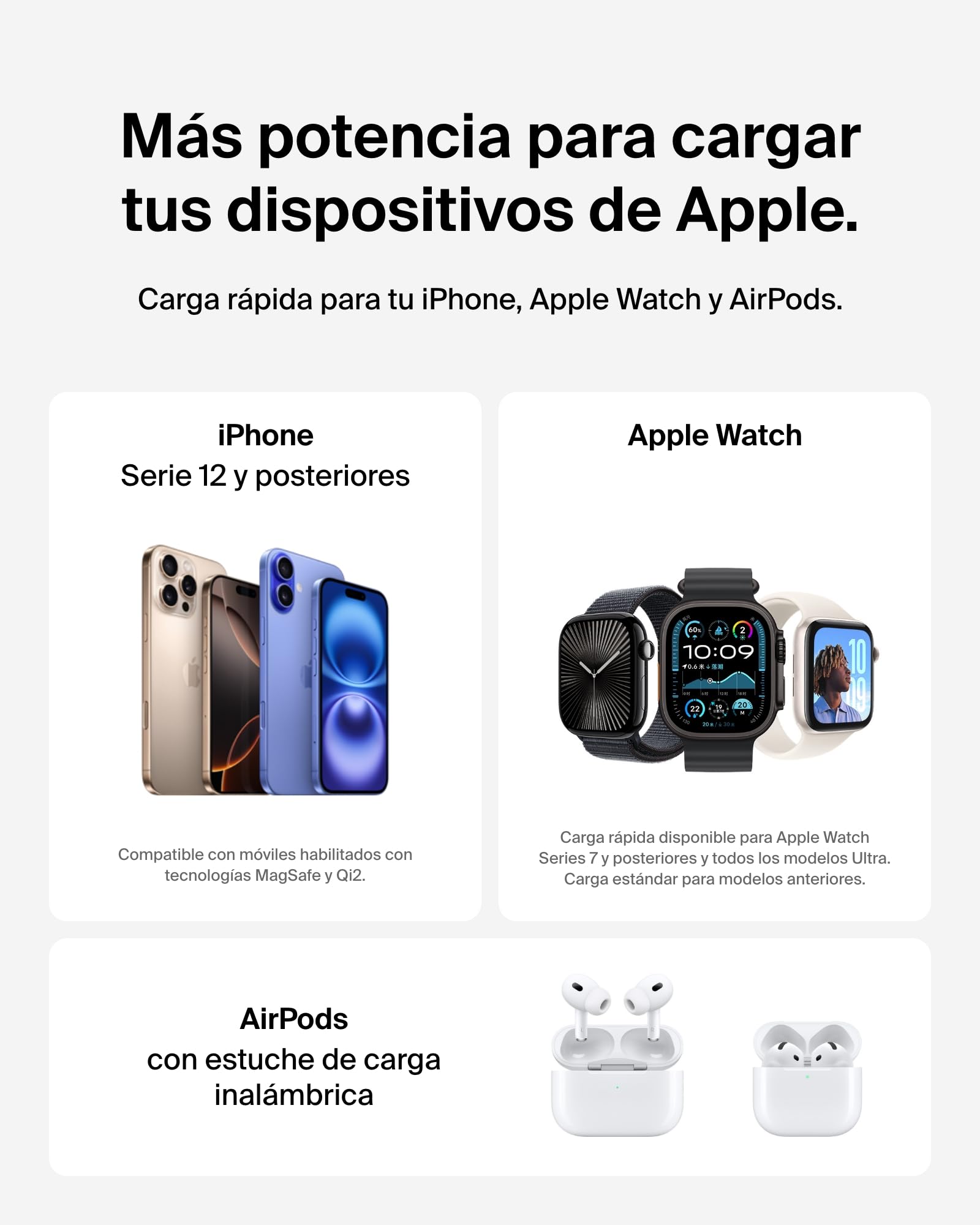Belkin BoostCharge Cargador Inalámbrico Compatible con MagSafe, Estación de Carga Inalámbrica 3 en 1 de 15W, Certificación Qi2, iPhone 17, Air, Pixelsnap, Apple Watch y AirPods, Adaptador 36W - Negro