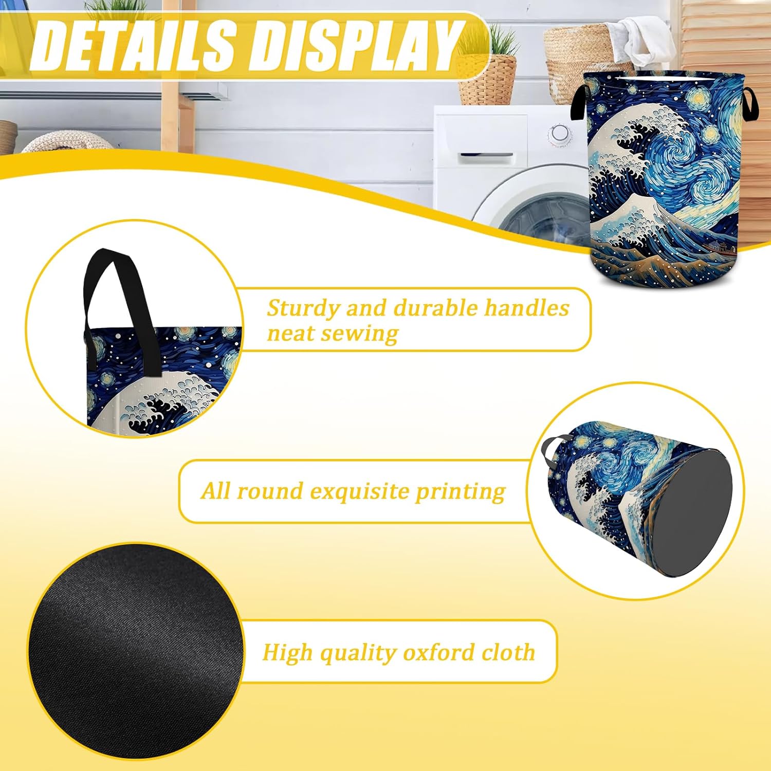 Great Wave Laundry Basket,Laundry Hamper With Handles Collapsible Laundry Baskets Waterproof Dirty Clothes Hamper Storage Basket Toy Bins For Room Bathroom Bedroom Decor