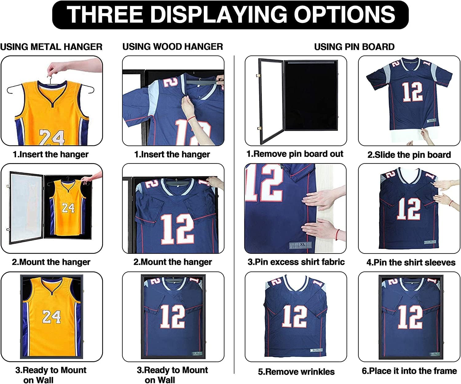 Large Lockable Jersey Frame Display Case Wall Mount, T-Shirt Shadow Box with Clear UV-Protective Acrylic, Hangers Linen Backing for Football, Basketball, Baseball