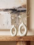 LE TAUCI Ceramic Vases Set of 2, Cream Hollow Donut Flower Vases, Nordic Boho Decor Decorative Centerpiece for Living Room, Table, Shelf, Mantel, Warm Ivory Speckled (H10.5”xW8.5”)