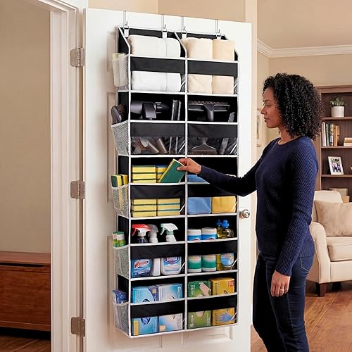 Miniatura 6 de Organizador sobre la puerta de 5 niveles, almacenamiento extra grande detrás de la puerta de 10 compartimentos, organizador de almacenamiento
