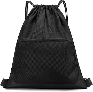 Drawstring Gym Bag, Waterproof Sports Backpack for Women Men Kids, Pocket Zipper Sack, Lightweight String Bags, Durable Trainer Kit Bag for School Travel Swimming Beach Holidays