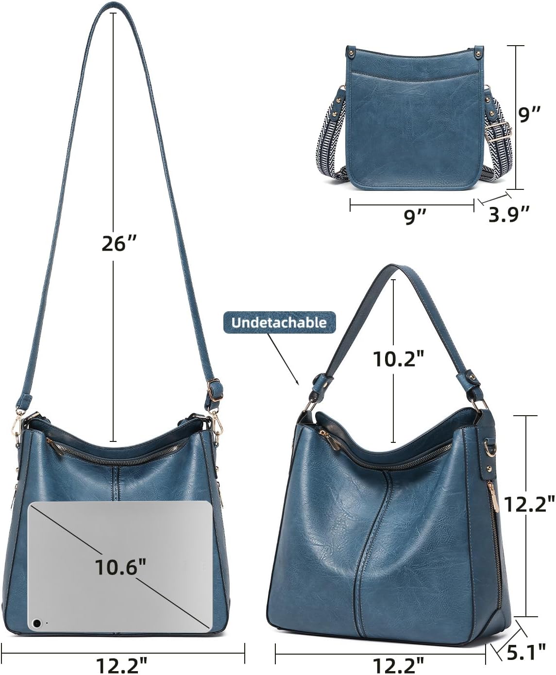 Purses for Women 3PCS, Crossbody Bags Set Large Leather Purse Shoulder Handbags with Wallet Adjustable Straps for Ladies Tote - Image 4