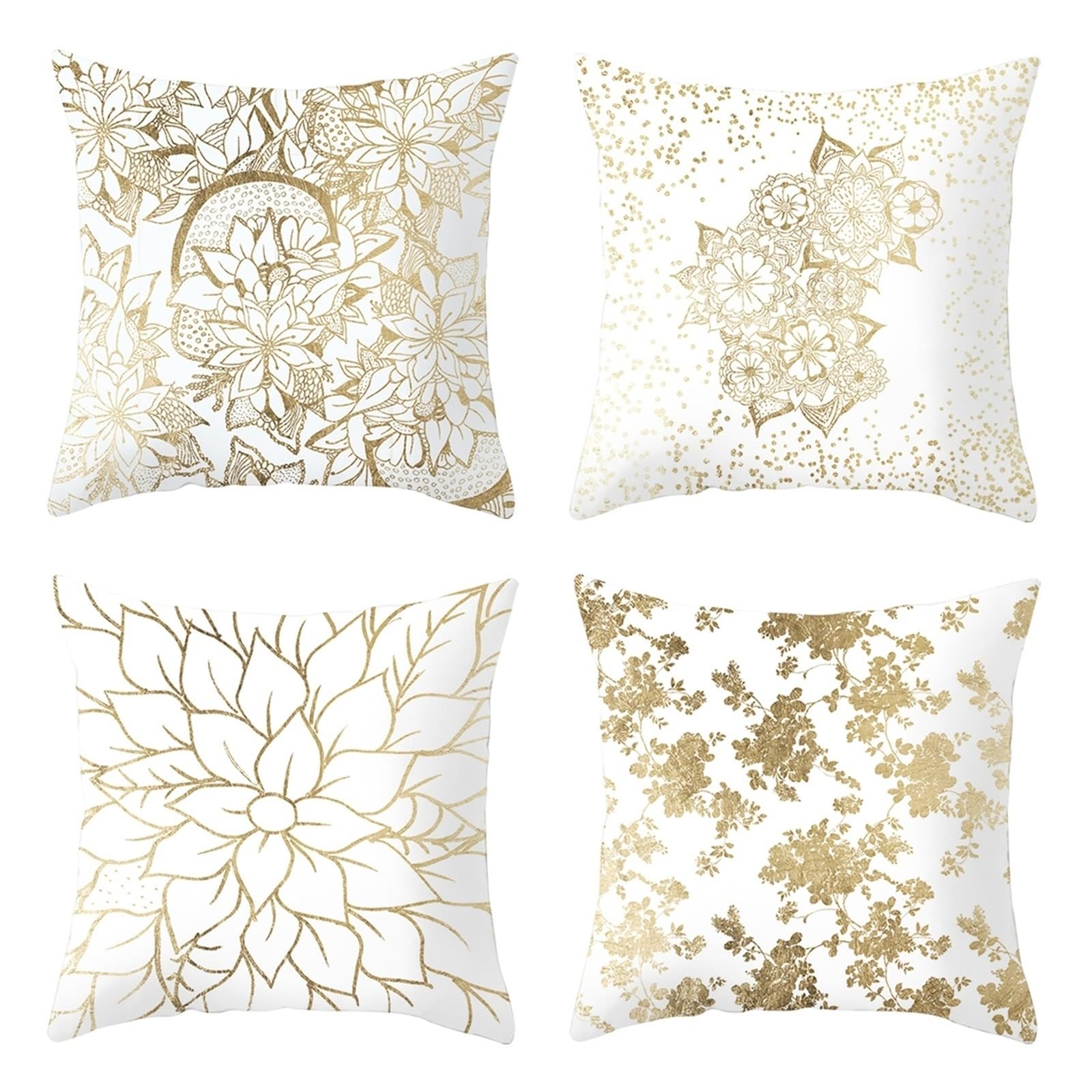 Housses de coussin 50x50 cm blanc doré lot de 4 en polyester avec fermeture éclair
