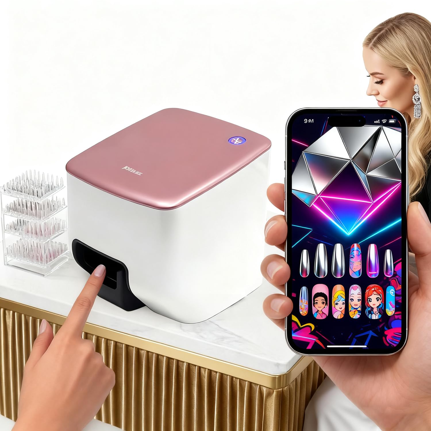 3D Nageldrucker Maschine, Intelligenter DIY Nagelkunst Drucker mit 4800DPI App-Steuerung, Automatische Nagelerkennung, 10s Schnell-Druck, für Zuhause, Hochzeit & Nagelstudio