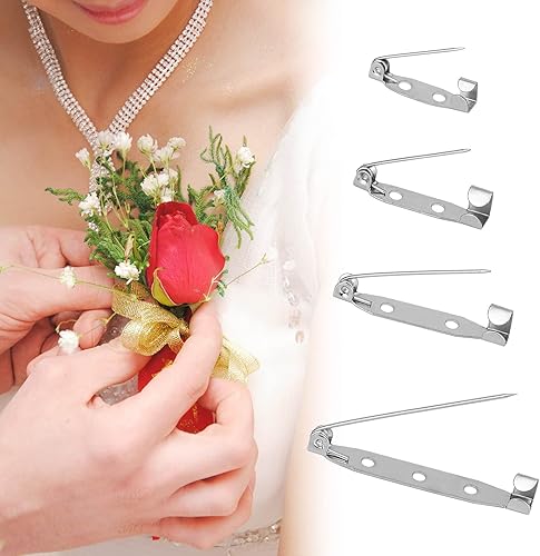 Miniatura 7 de 50 alfileres de broche, paquete de 4 tamaños de pasadores de seguridad, cierre trasero seguro plateado con cierre de barra trasera (50)