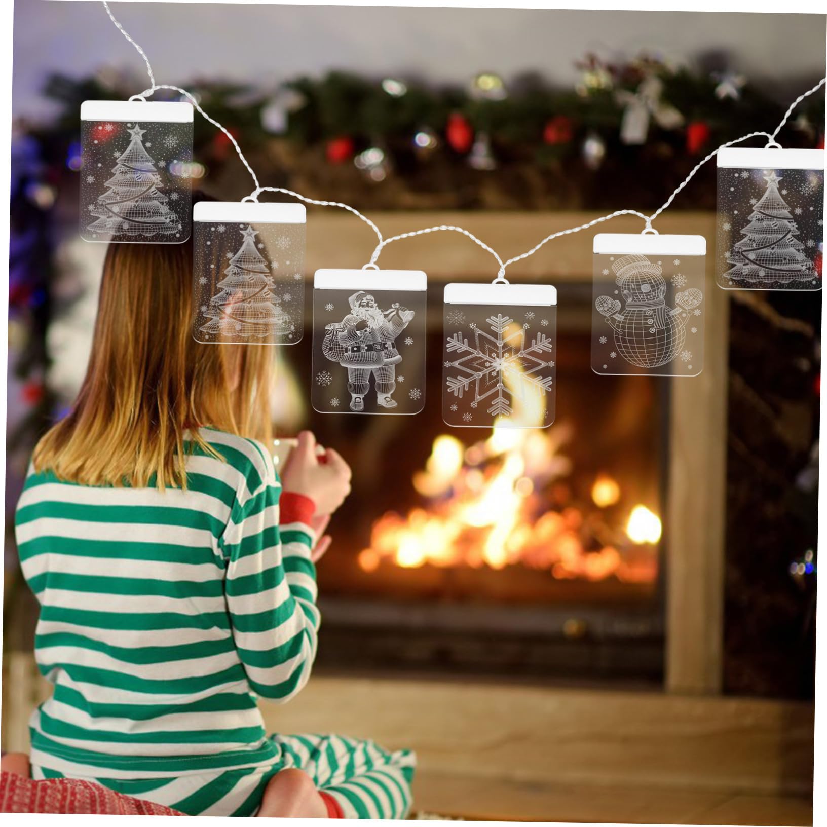 ULTECHNOVO Rideau Lumineux de Noël à LED avec Motifs Bonhomme Flocon Lumière Ambiance Chaude Télécommande Décoration Intérieure pour Fenêtres et de Noël