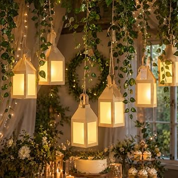 Yinder 24 Pcs Enchanted Forest Theme Decoration Set 82.68 ft Artificial Begonia Leaf Vine Paper Candle Lanterns Decor with LED String Lights for Bedroom Aesthetic Jungle Fairy Wonderland Party Favor