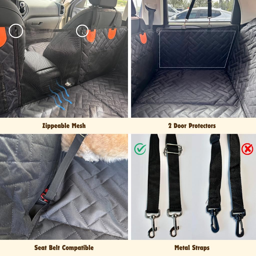 Dog Car Seat Cover with Hard Bottom - Waterproof Back Seat Protector - Universal Fit for Cars, Trucks & SUVs - Includes Door Protectors, Stable Hard Base - Protects Dogs & Seats