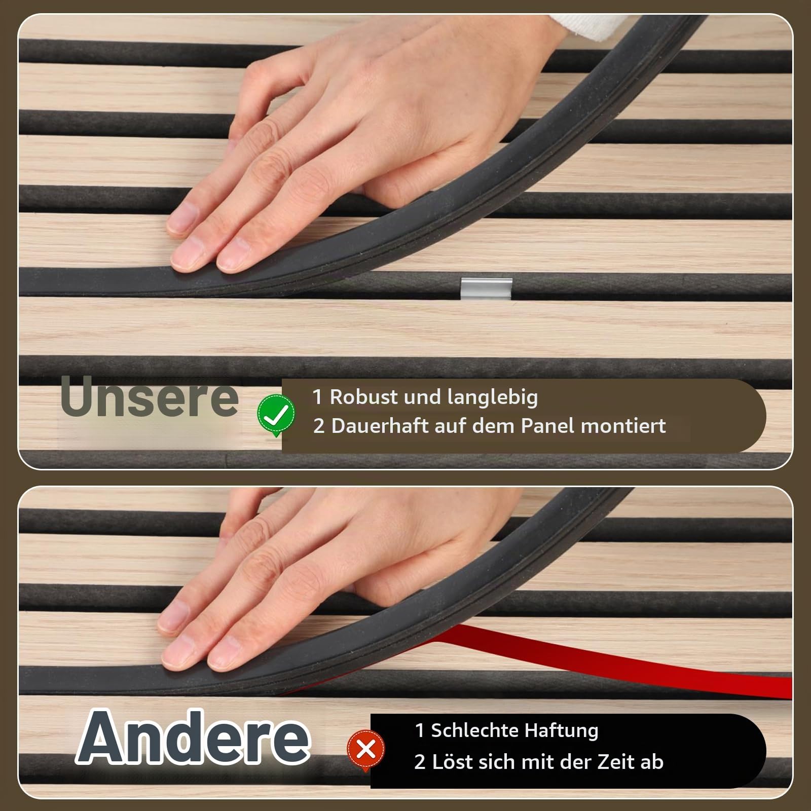 LED für Akustikpaneele, 8 Stück Led Streifen Akustikpaneele Beleuchtung mit Touch-Schalter, Dimmbare Eingebetteter LED für Akustikpaneele Wandpaneele Parallel Unterflurbeleuchtung (Schwarz)