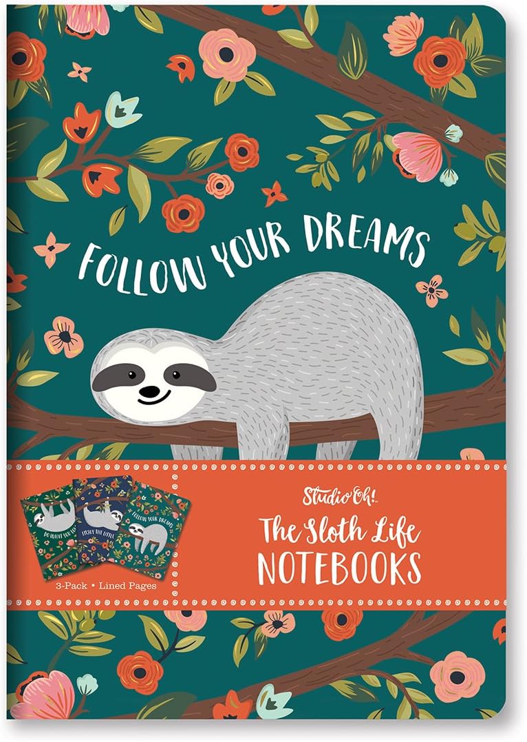 Notebook Trio by Studio Oh! - Set of 3 - The Sloth Life - 5.75" × 8.25" - 3 Coordinating Cardstock Cover Designs - 80 Lined Pages - for School, Work & Home