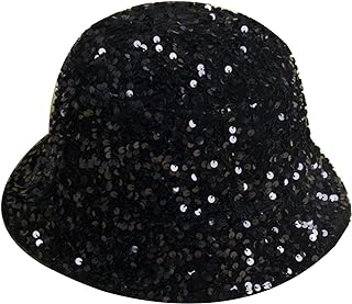 RARITYUSÂ Women Bucket Hat Reversible Double-Side-Wear Shiny Glitter Sequin Sun Cap for Travel Beach Unisex Outdoor Black