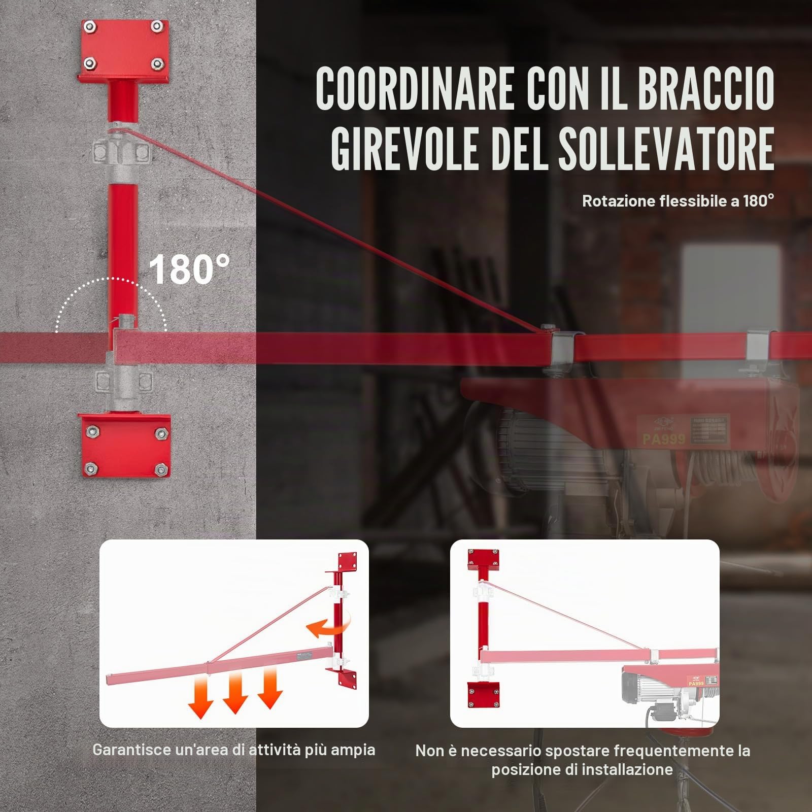 VEVOR Palo di Supporto per Paranco Elettrico, capacità di carico 1000 kg, Telaio del Paranco in Acciaio al Carbonio, Montante Palo di Sollevamento Palo di Sollevamento per Officina Garage