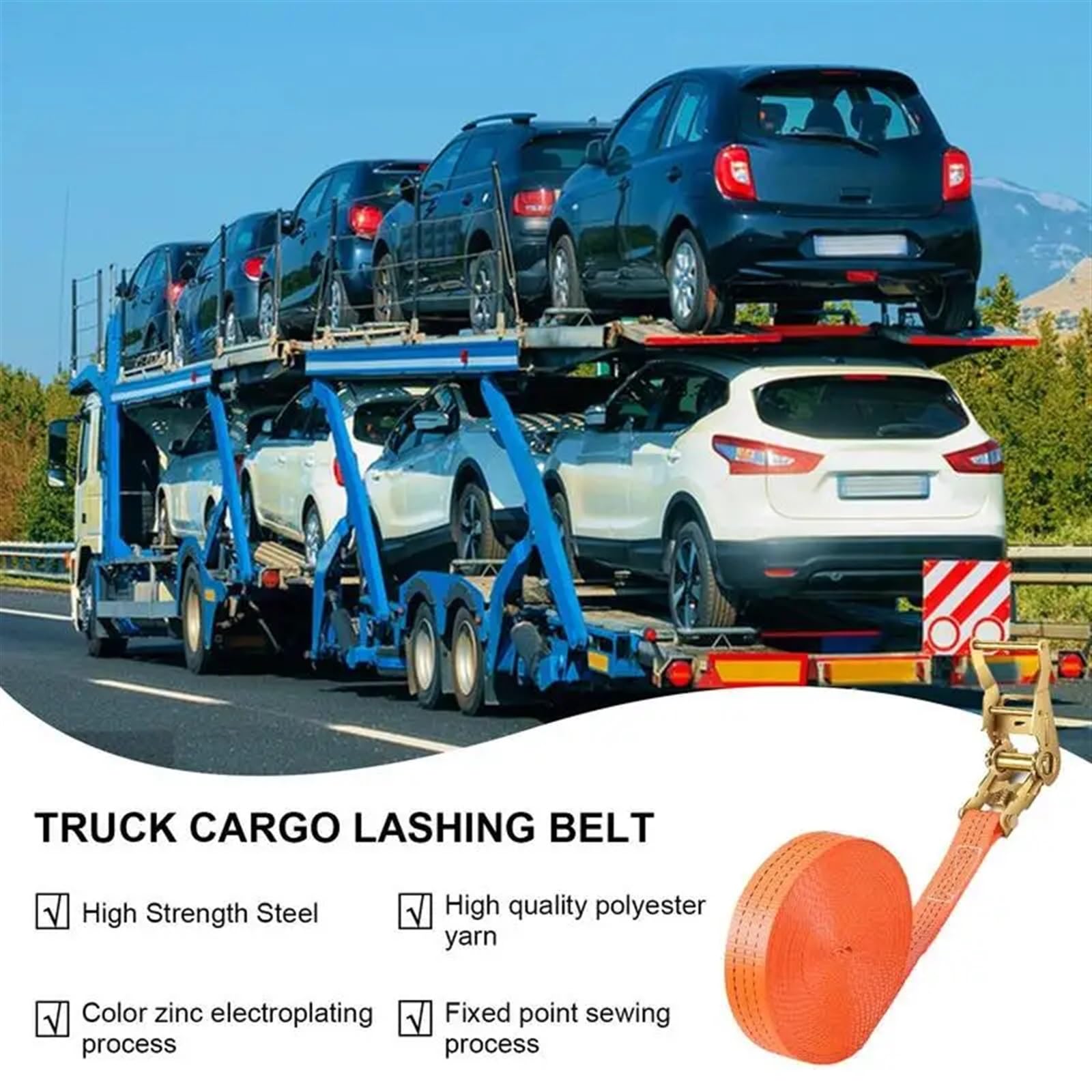 Universal Auto Spanngurt Einstellbare Auto Zurrgurte Mit Stahl Schnalle Heavy Duty Starke Ratsche Gürtel for Fracht Gepäck (Color : Black Buckle)