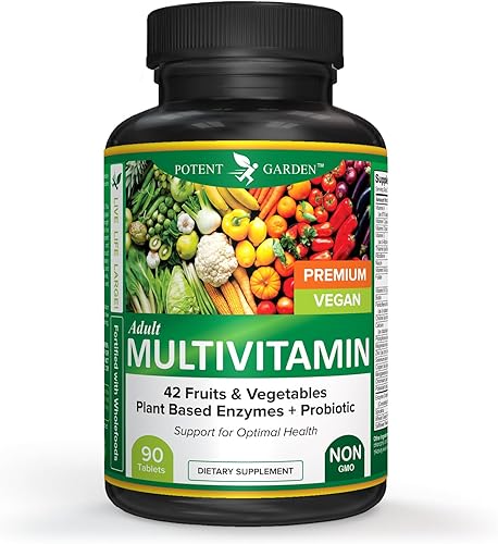 Miniatura 9 de Potent Garden Multivitamínico para adultos para mujeres y hombres, 42 frutas y verduras más probióticos, apoya el metabolismo energético y el