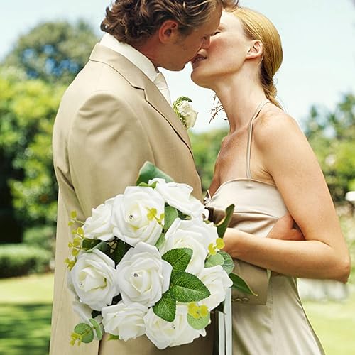 Miniatura 6 de SWEETIME Flores falsas para decoración 50 piezas de ramo de rosas de espuma artificiales en caja hojas verdes paquete de cabeza de rosa sintética