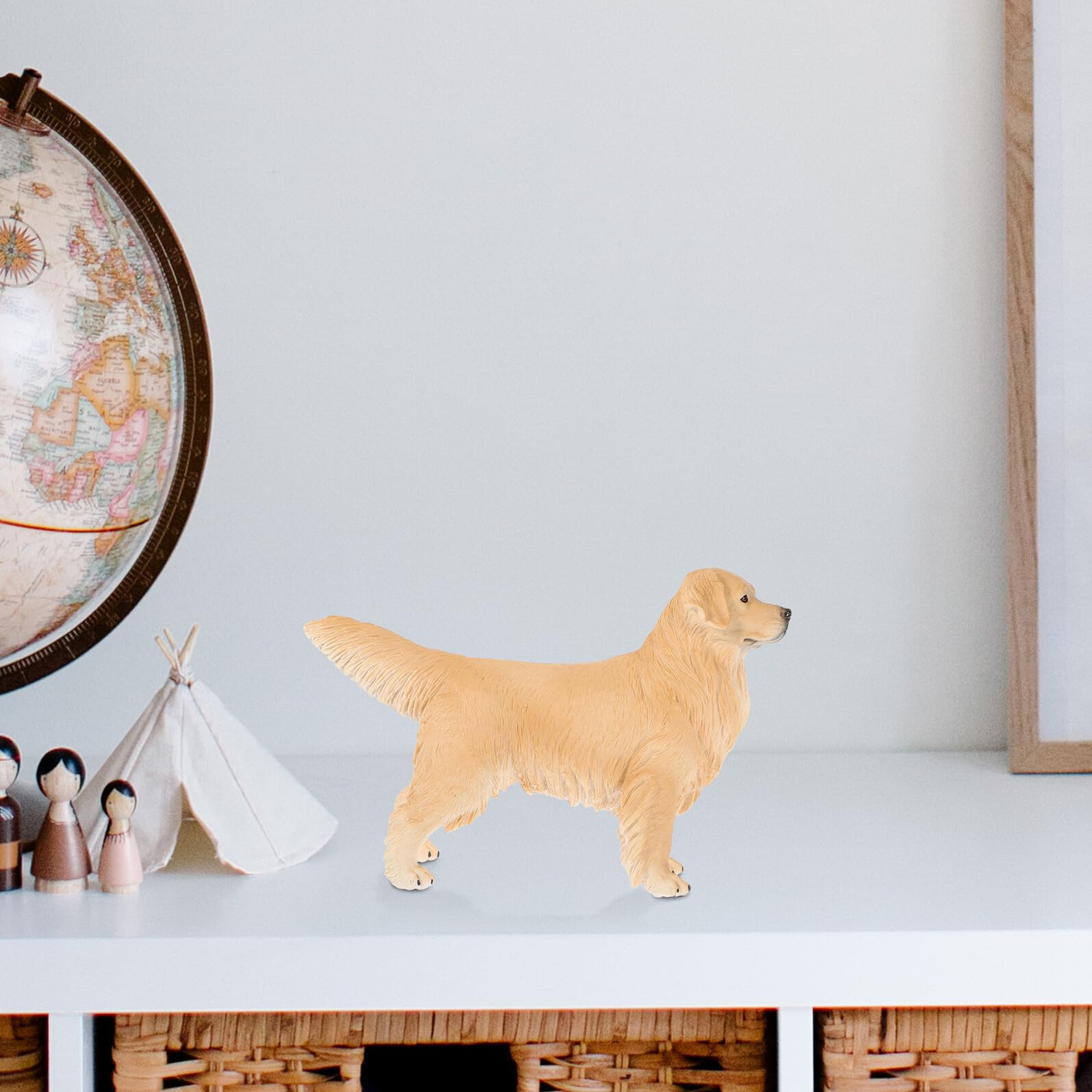 TOYANDONA Figura Decorativa per Bambini Golden Retriever in Plastica Beige, Giocattolo Animale Realistico come Regalo lo Sviluppo Precoce