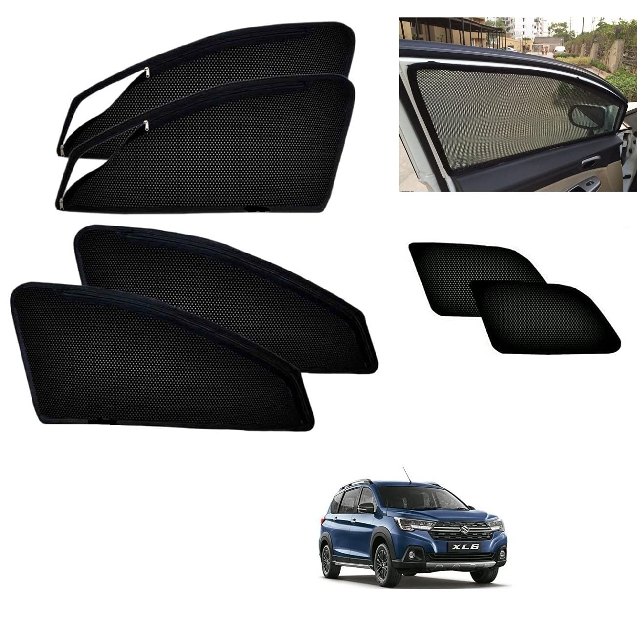Auto Addict Zipper Magnetic Car Curtain Sunshades (Side Windows,6
