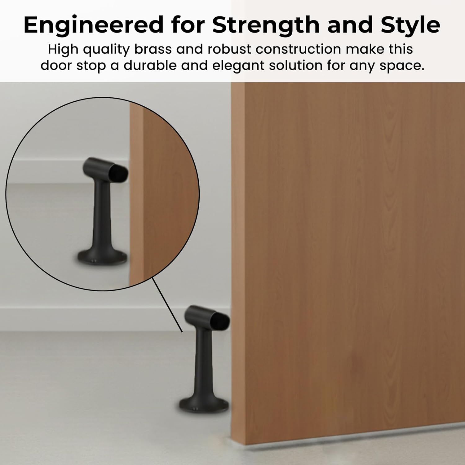 Heavy Duty 6″ Door Stop, Solid Brass Commercial Grade, Floor Mount Stopper (Matte Black)