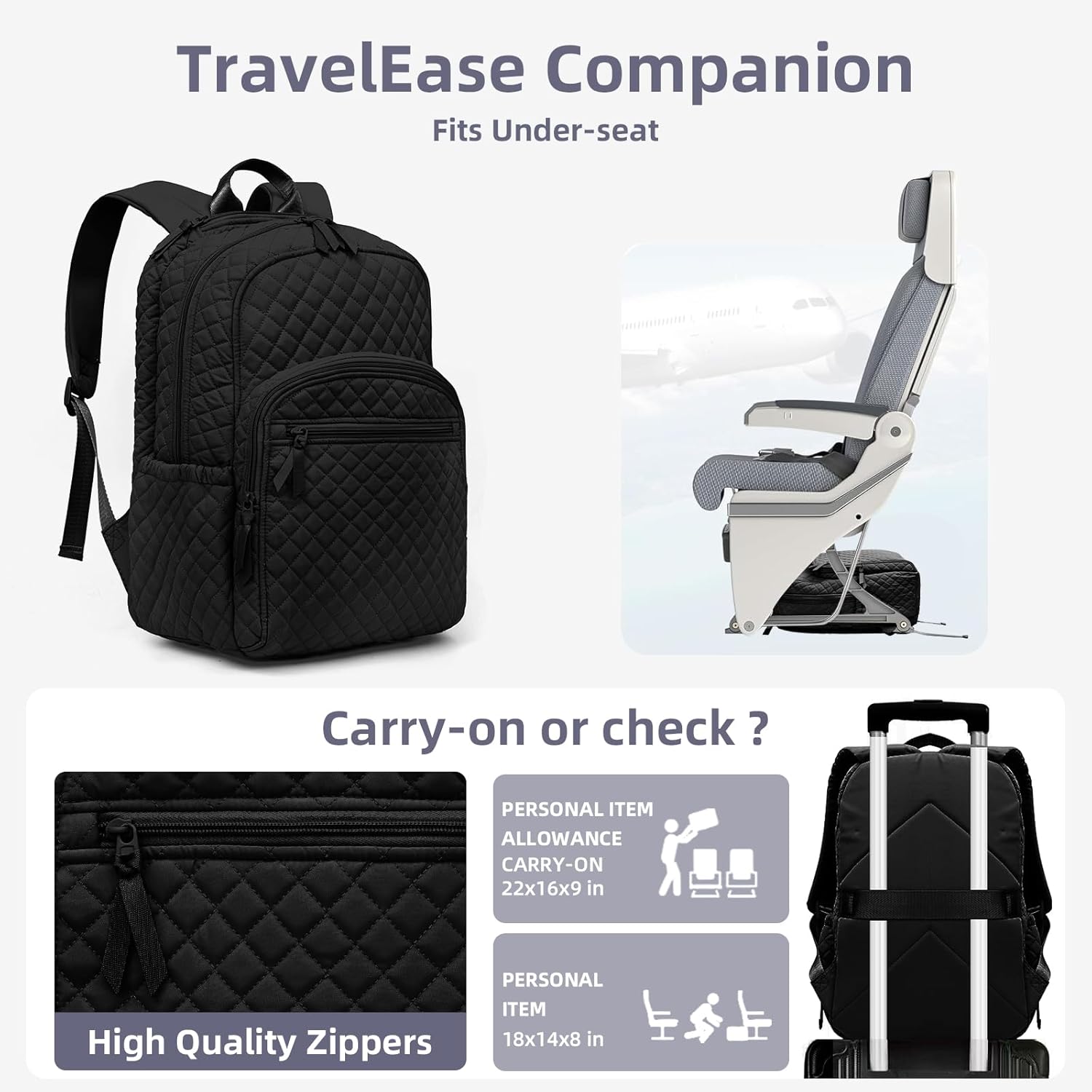 Backpack for Women,College Backpack,Quilted Casual Daypack,Waterproof Bookbag for 17Inch Laptop - Image 6