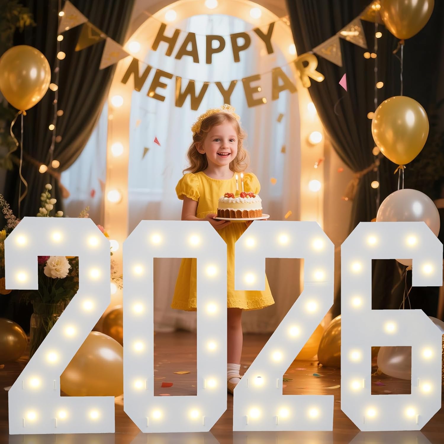 Pooqla 2.4FT Marquee Light Up Numbers for 2026 Graduation Party Decorations, Giant Letter Sign for Girl Boy Balloons Birthday New Year Party Back to School Classroom Decoration, Warm White Number 2026