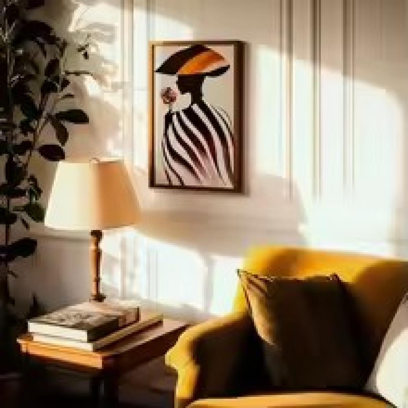 Toile abstraite vase et livre bleu 60x80cm avec cadre pour habiller un grand mur vide