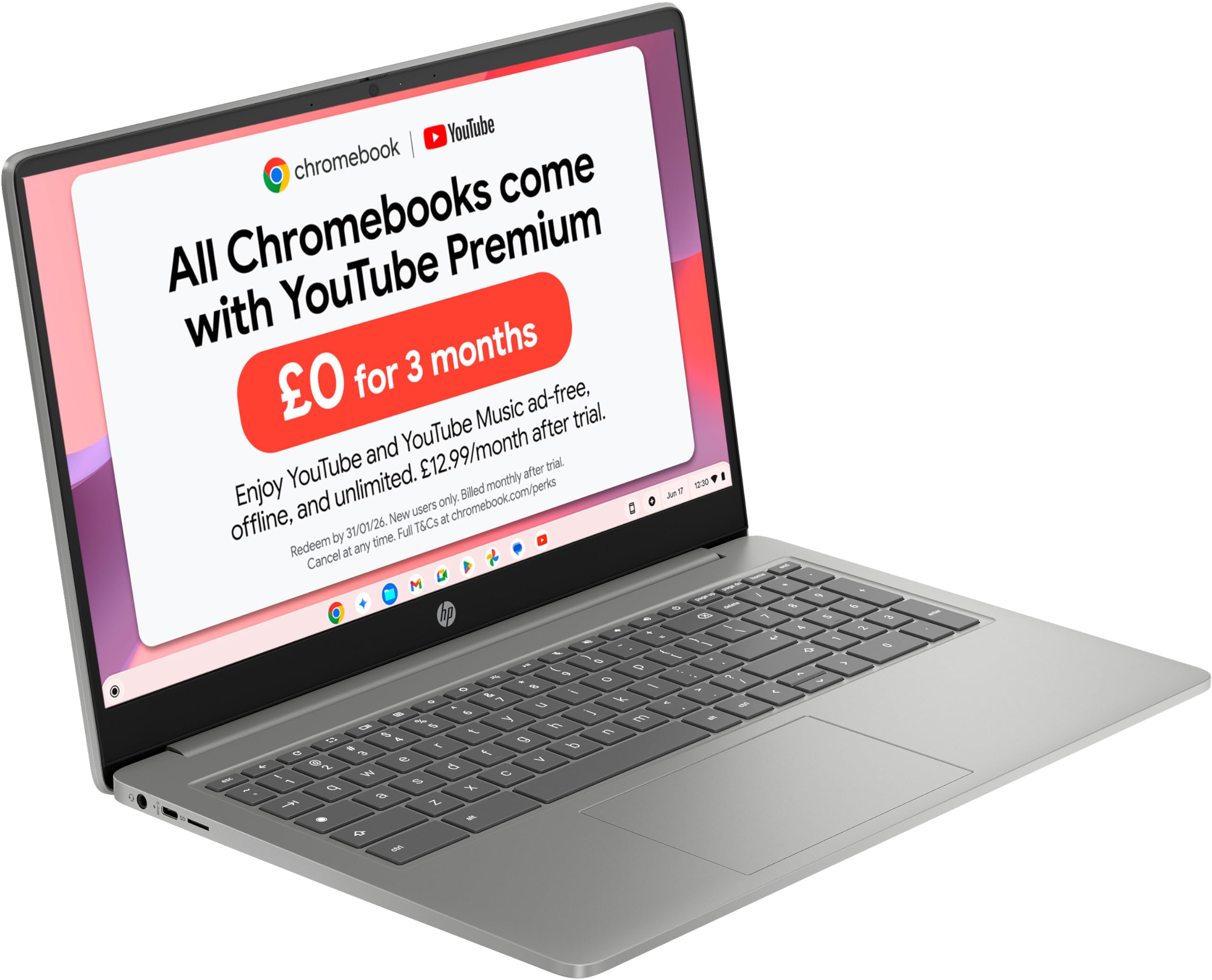 HP Chromebook 15.6" | Intel N100 Processor | 4 GB RAM | 128 GB Flash Storage | Intel UHD Graphics | HD Display | Up to 11.5 Hours Battery | Chrome OS | Dual Speakers | Mineral Silver | 15a-nb0005sa — view 15