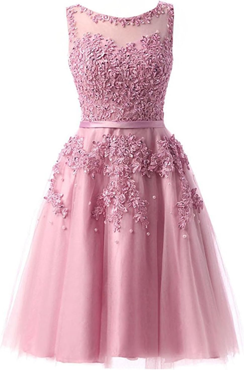 Women's Knee Length Tulle Lace Appliques Hollow Homecoming Dress