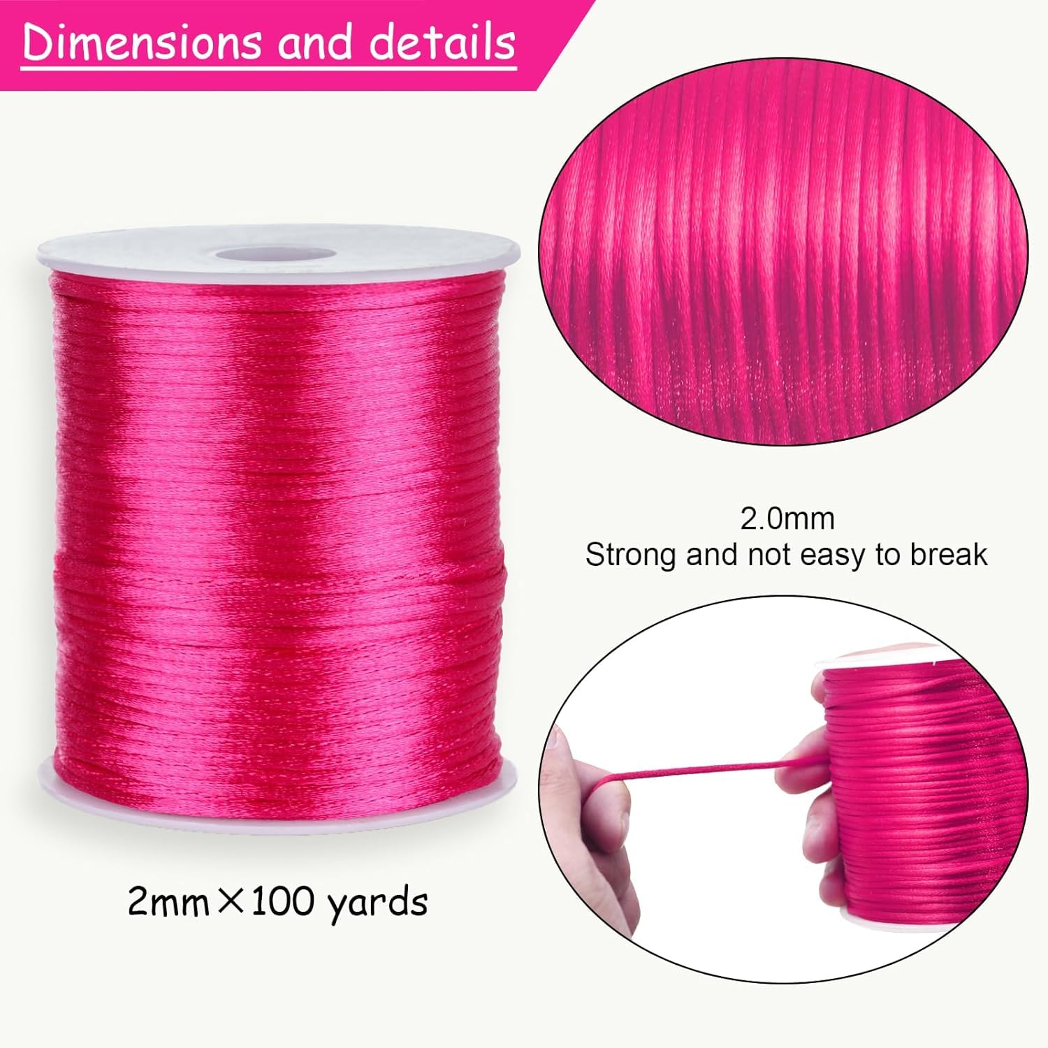 FQTANJU 2mm Nylon Satin Cord, 100 Yards String for Bracelet Jewelry Making Silky Rattail Macrame Trim - Image 3