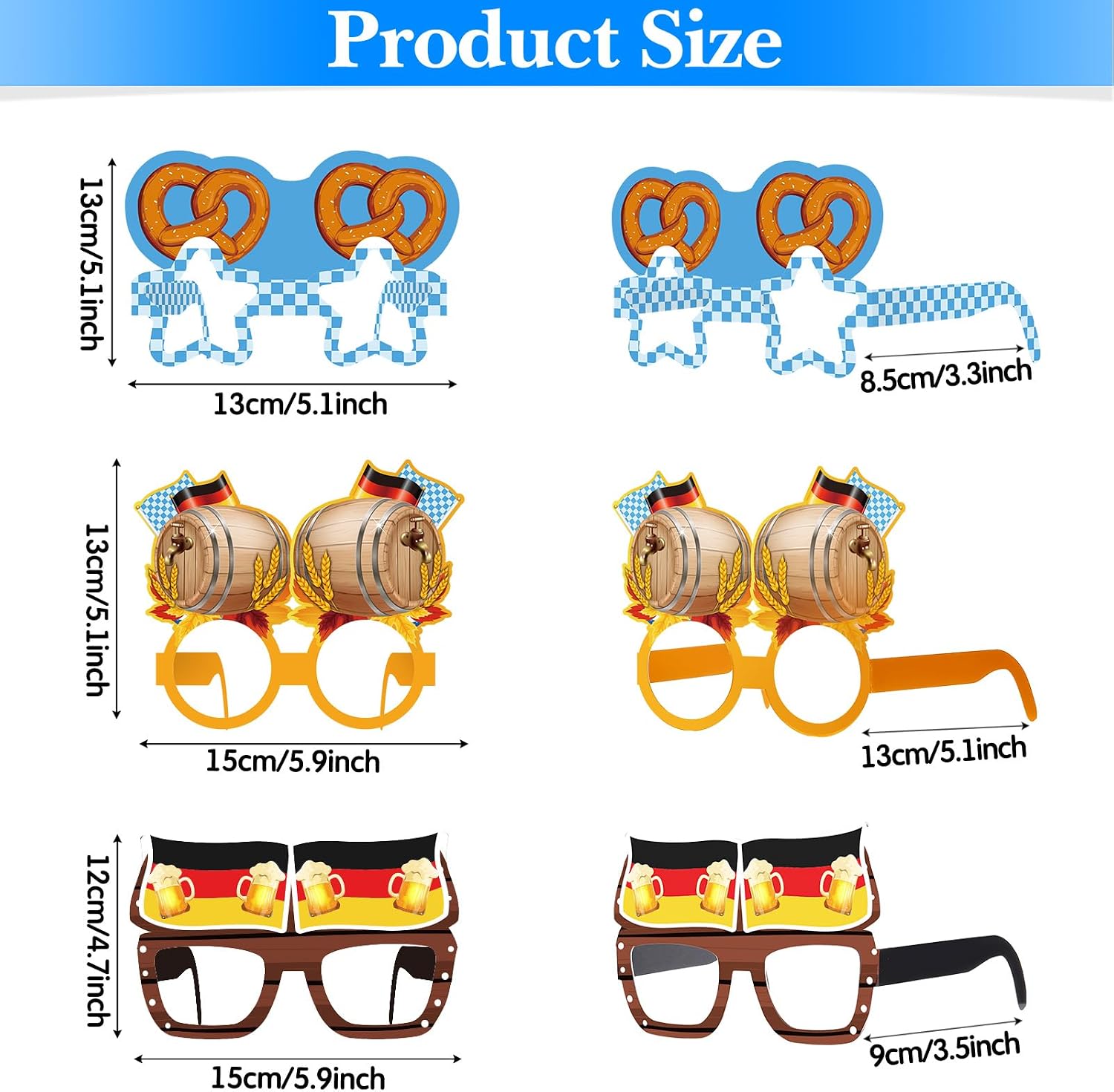 Aoriher 24 Pcs Oktoberfest Decorations Paper Eyeglasses Photo Booth Props