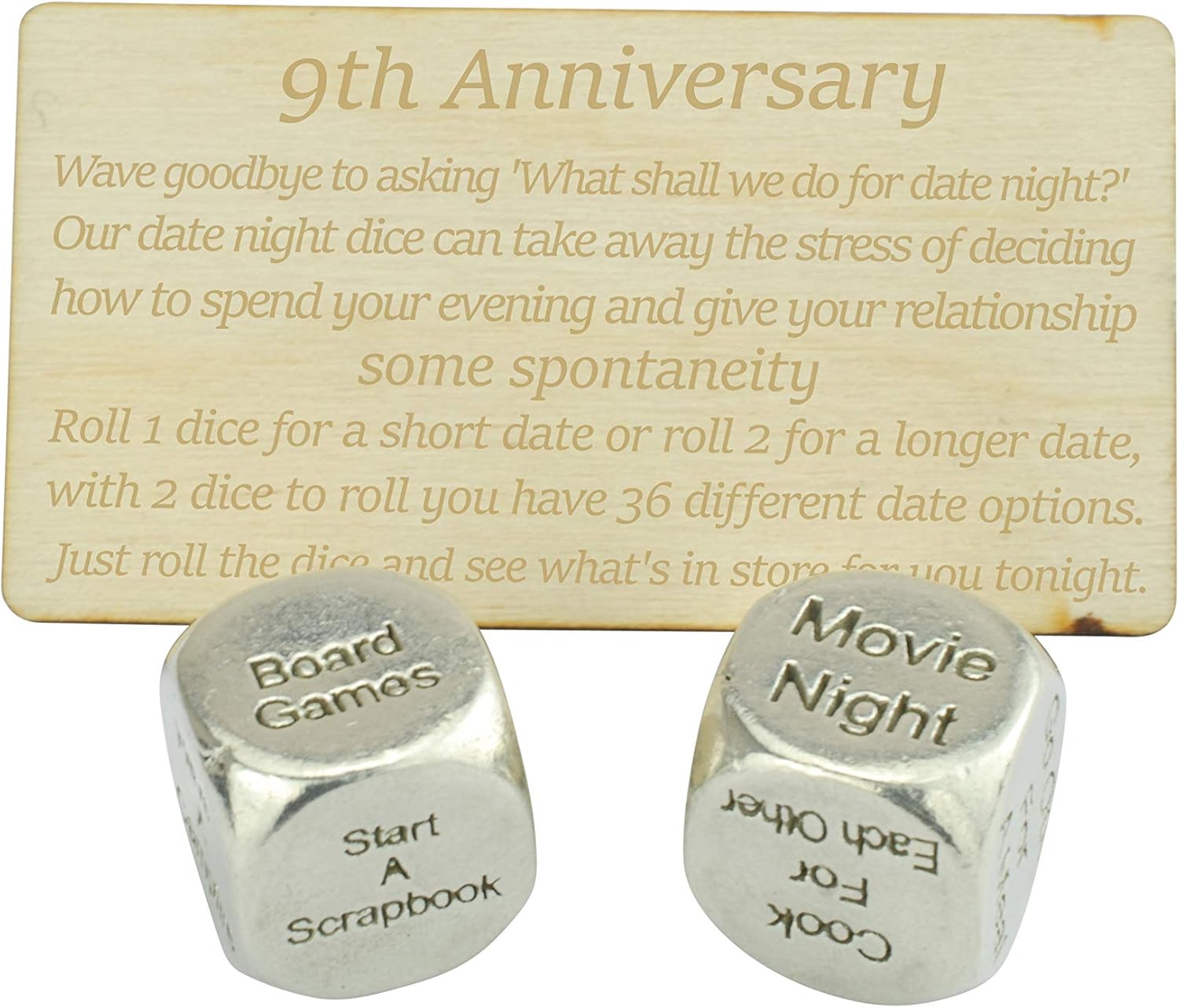 9 Year Anniversary Metal Date Night Dice - Create a Unique 9th Anniversary Date Night