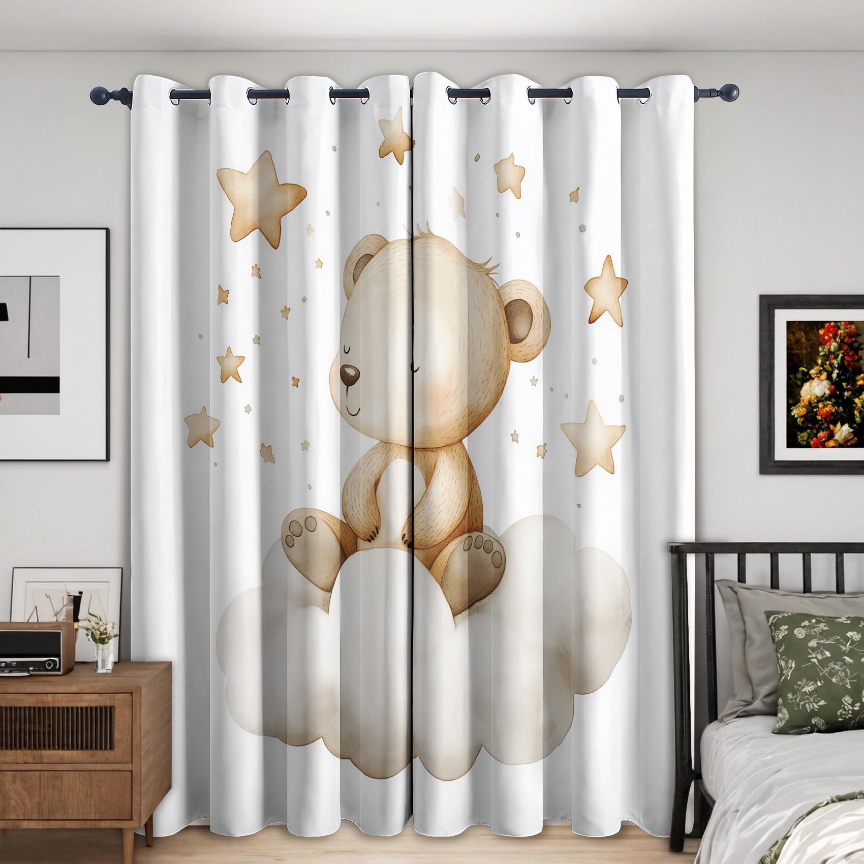 Genérico Cortinas Salon Oso Estrella de Dibujos Animados, 75x166 cm 2 Piezas - Cortinas Dormitorio Opacas Guardería Infantil Ventana Decoracion Habitacion, con Ojales, Blackout Curtains PG128