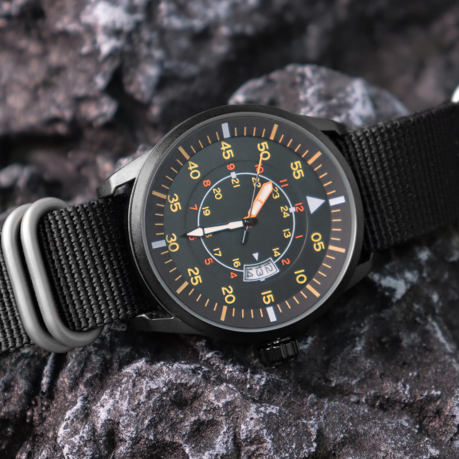 addies Reloj militar de 44 mm para hombre, pantalla de 3 fechas, resistente al agua, resistente al agua, para exteriores, correa de nailon de secado rápido