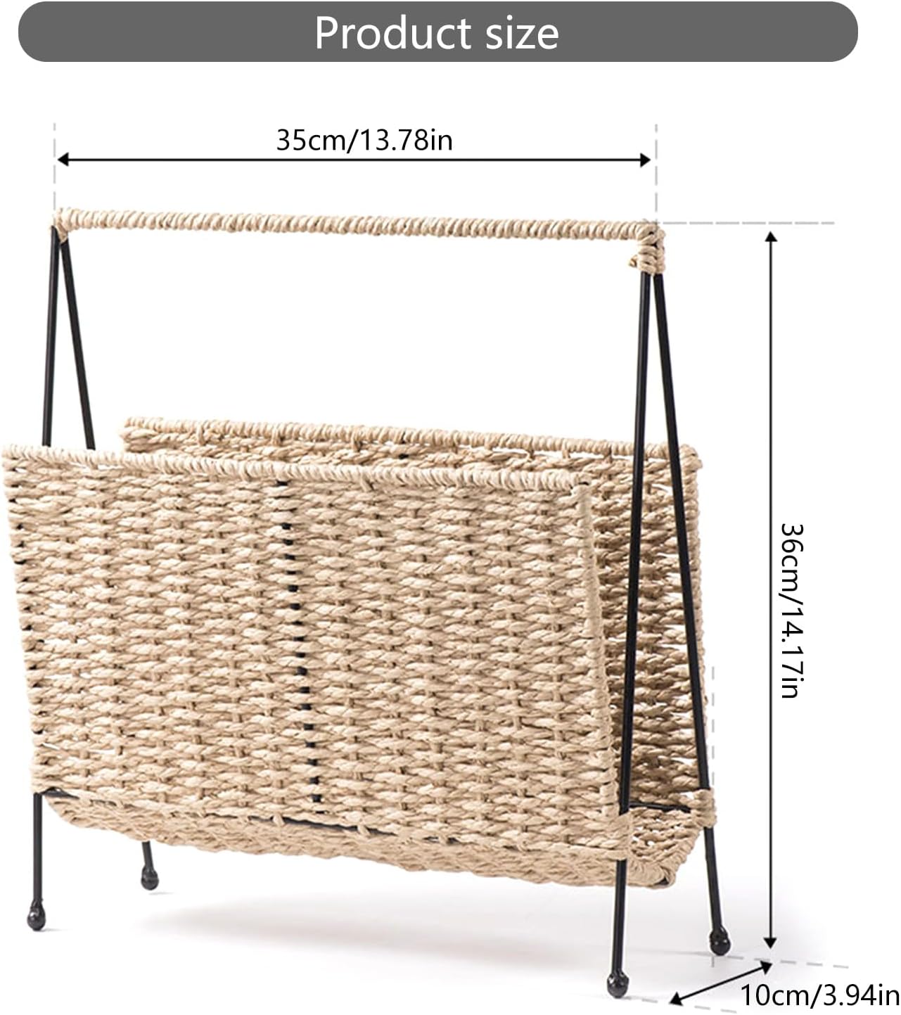 Hand Woven Magazine Holder For Home Decorations Standing Basket Space Saving Rock For Magazines Books Newspapers