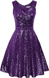 Women's Sequin Dresses Sleeveless V-Neck Sparkly Glitter Evening Party Dress - Buy now