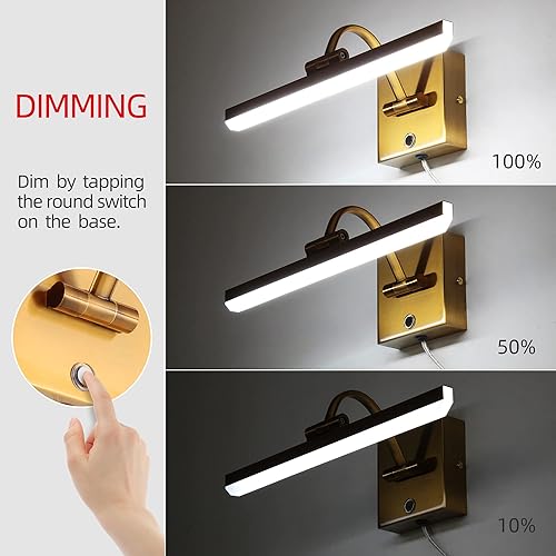 Miniatura 4 de MantoLite Lámpara de pared LED regulable de 15 pulgadas, lámpara de pared de gabinete de 6000 K 8 W, espejo de maquillaje de latón, lámpara de