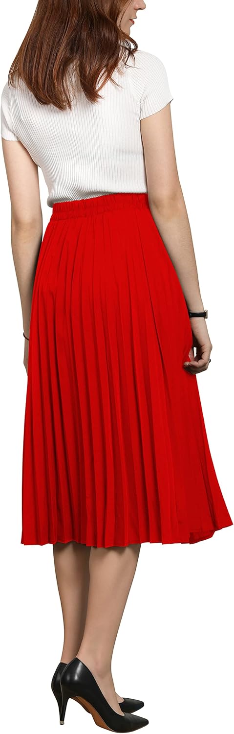 CHARTOU Womens Chic Elastic High Waisted A Line Leopard Print Pleated Shirring Midi-Long Skirt - Image 6