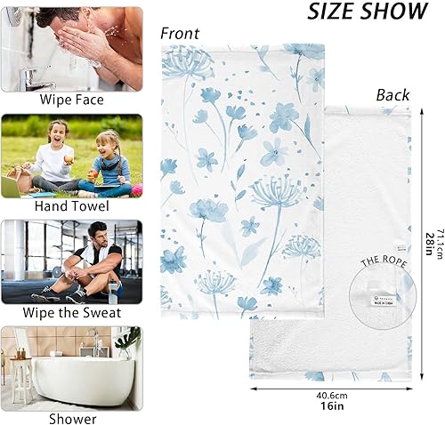 Miniatura 3 de 2 toallas de mano de acuarela con flores azules, altamente absorbentes, suaves y de algodón de secado rápido para baño, ducha, deportes, 16 x 28