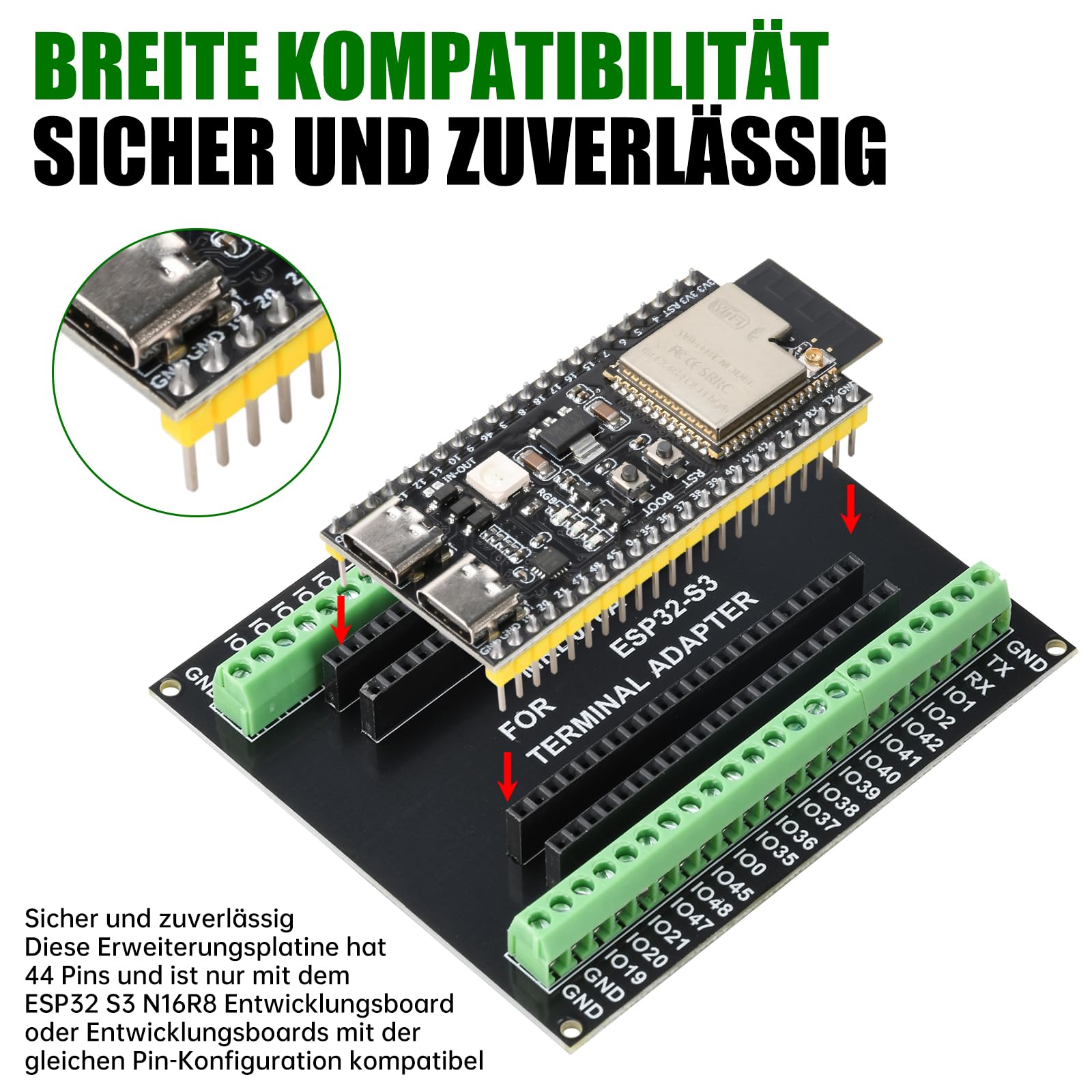 Heemol 2 sztuki do ESP32 S3 GPIO Breakout Board do ESP32 S3 N8R2/N16R8, płyta rozszerzająca 44PIN do rozwoju IoT