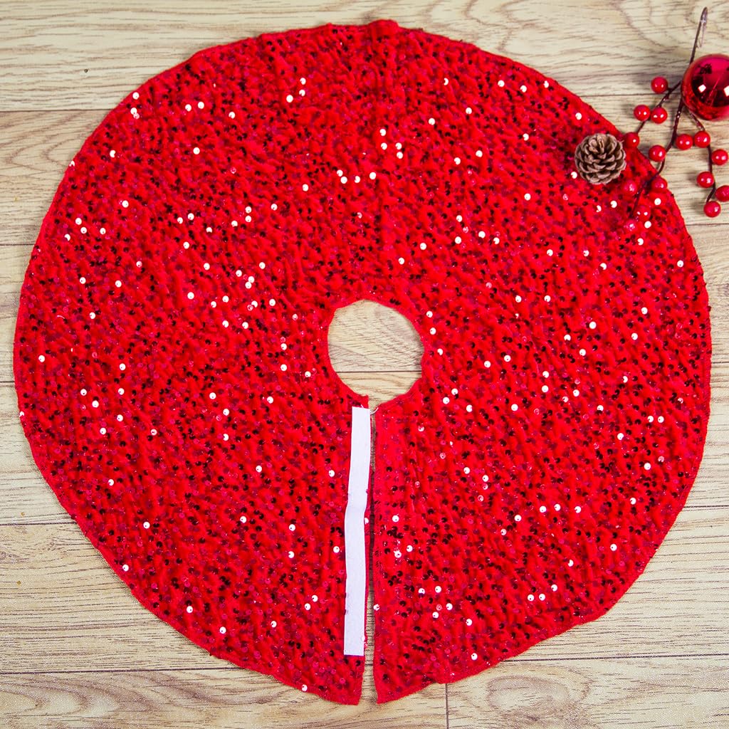 Red Sequin Christmas Tree Skirt 24 Inches Red Velvet Sequin Tree Skirt 24 Inches Glitter Tree Mat Small Tree Skirt Red Velvet Fabric Tree Skirt with Sequin Christmas Home Decoration Indoor or Outdoor
