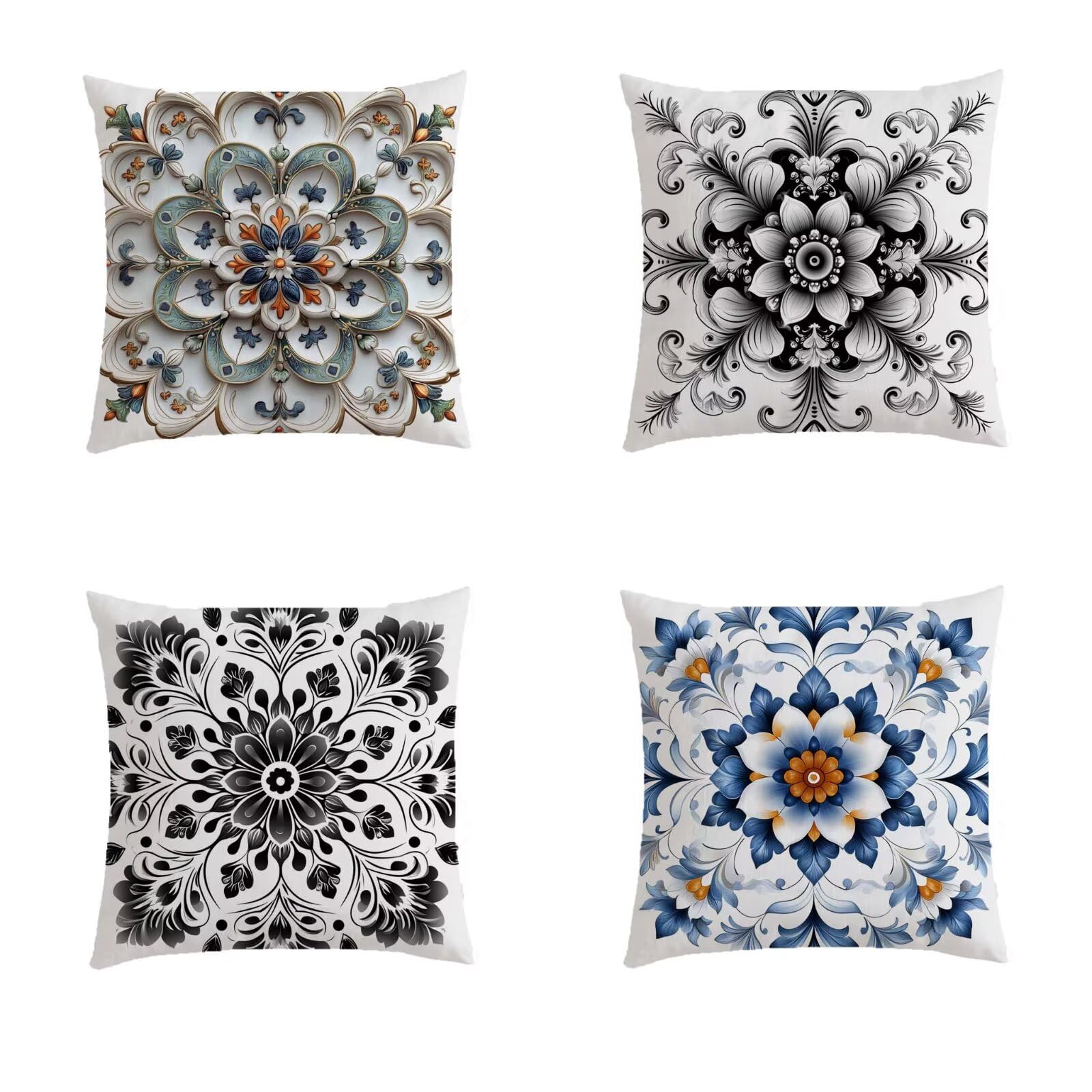 Housse de coussin 50x50cm impression double face de qualité supérieure style lin bohème