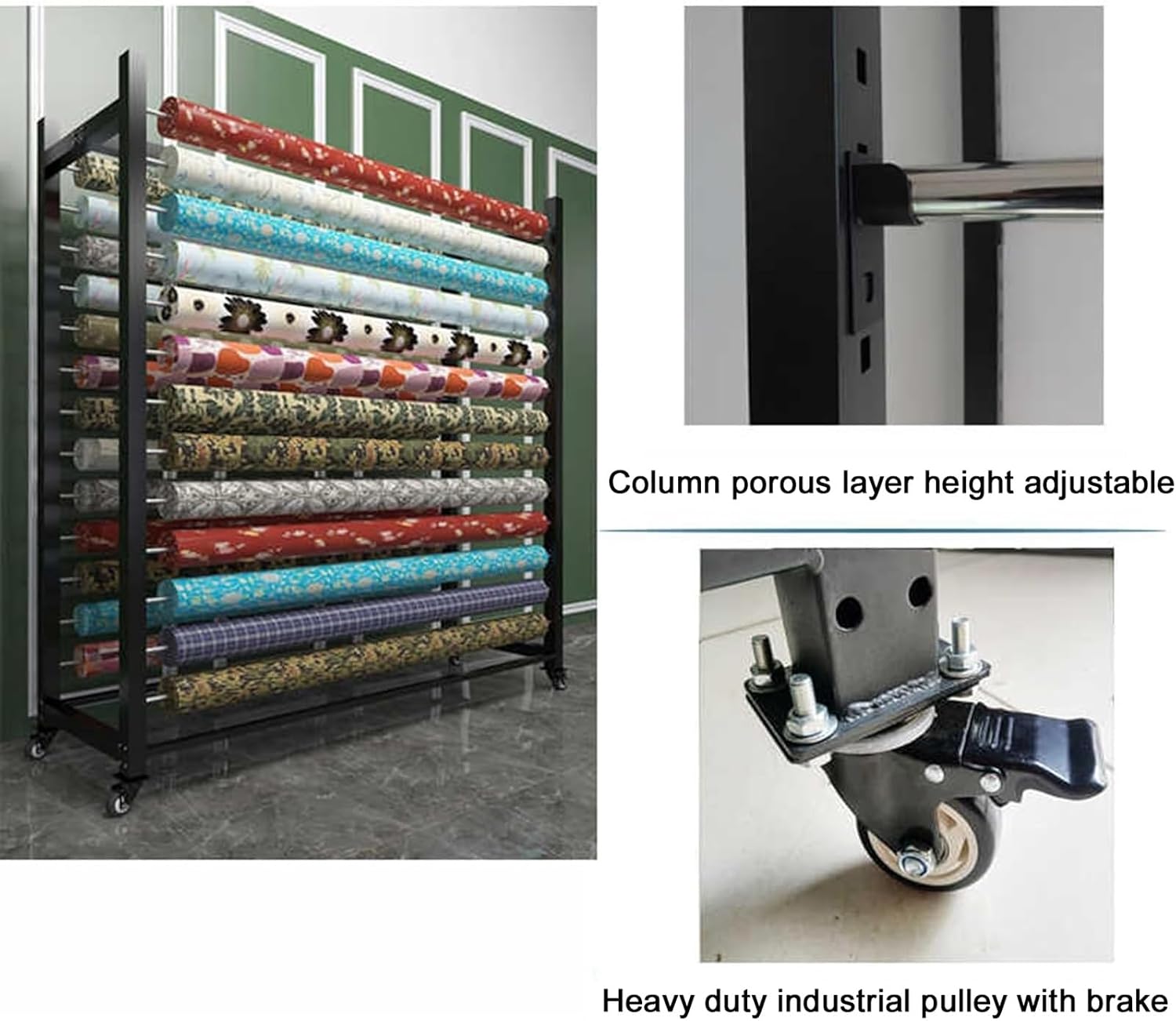 Adjustable Fabric Storage Rack Cart, Heavy Duty 10-Rod Textile Display for Vinyl Spools, Car Wraps & Tablecloths - Versatile Mobile Organizer