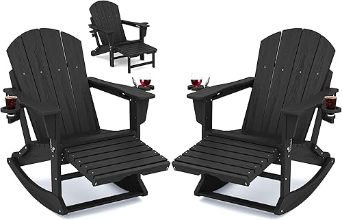 Miniatura 23 de KINGYES Silla Adirondack con reposapiés retráctil y portavasos, silla reclinable de Adirondack de HDPE para porche, patio, balcón, gris plomizo