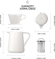 Vista 6 de Ideus Insulated Pour Over Coffee Maker 20oz, Stainless Steel Coffee Pot Pour Over Set Camping Coffee Carafe BPA-Free with Dripper for Home, Office &