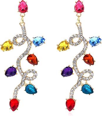 Rhinestone Christmas Earrings for Women Sparkling Christmas Tree Santa Claus Gingerbread Light Dangle Earrings Xmas Holiday Gifts