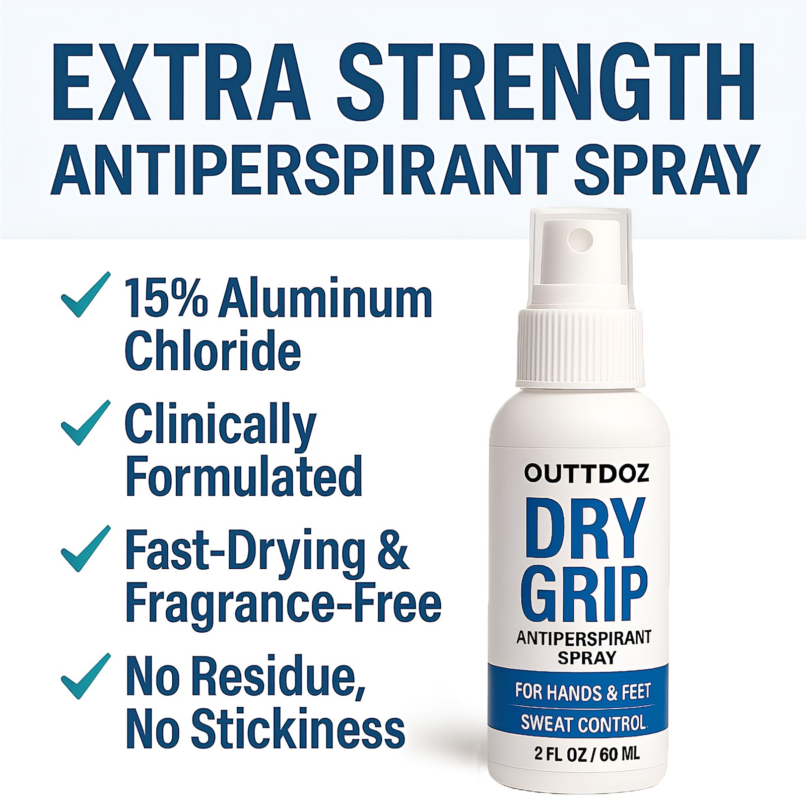 DryGrip Spray antitraspirante per mani e piedi, controllo del sudore extra forte con il 15% di cloruro di alluminio, migliora la presa per arrampicata, ginnastica, sollevamento pesi, danza e sport (1